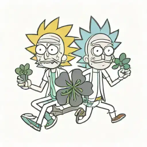 Rick n morty holding maijuna leaf clover tattoo design idea