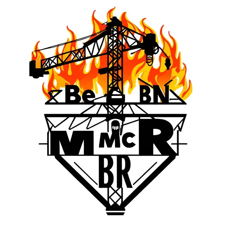 "Be BN KN MC BR" Incorporate your kids' initials in a design featuring a construction crane and flames, representing your family and occupation tattoo design idea