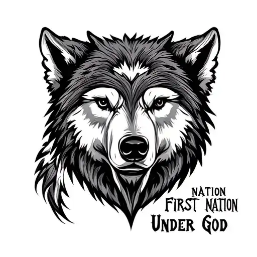 Bear head , wolf head First Nation Under God tattoo design idea