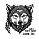 Bear head , wolf head First Nation Under God tattoo design idea