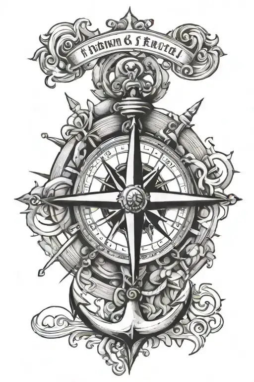 chart, anchor, tamp, compass rose surrounded tattoo design idea