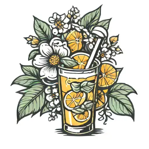Orange juice cartoon with flowers coming tattoo design idea