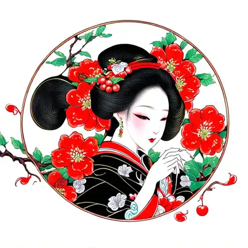 Cherry geisha tattoo design idea