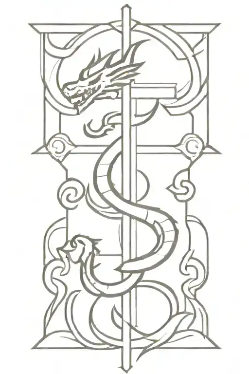 small cross with Aztec dragon wrapped tattoo design idea