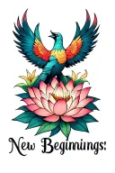 "New Beginnings " "New Beginnings " phoenix bird lotus flower blooming tattoo design idea