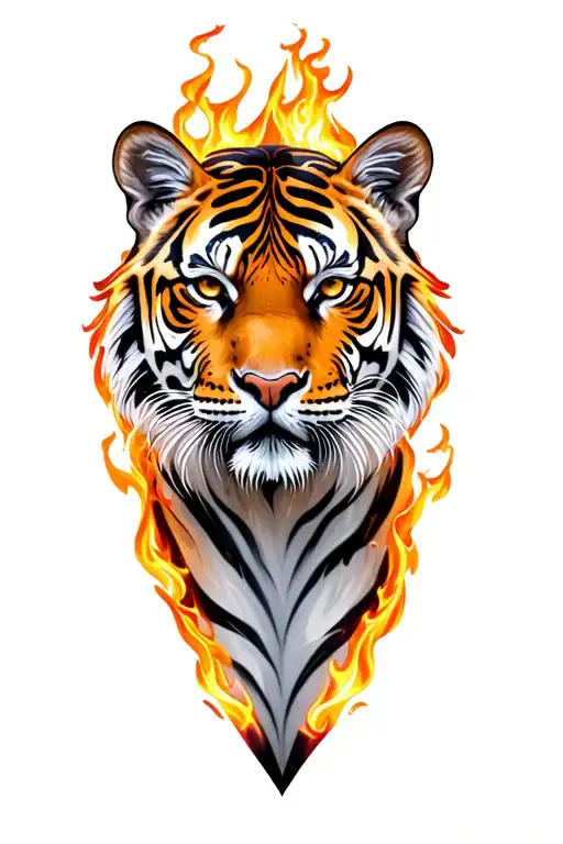 fire tiger surrounded tattoo design idea