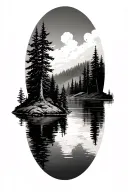 trees lake infront tattoo design idea