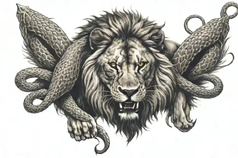 lion fighting with snake tattoo design idea