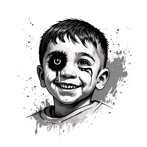  kid lost a fight with a black eye an busted lip smiling tattoo design idea