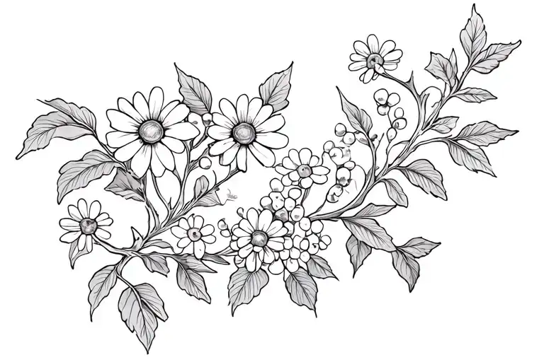 inework tattoo of an ivy vine with daisies and hawthorne flowers tattoo design idea