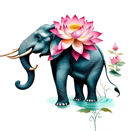 elephant with lotus flower tattoo design idea