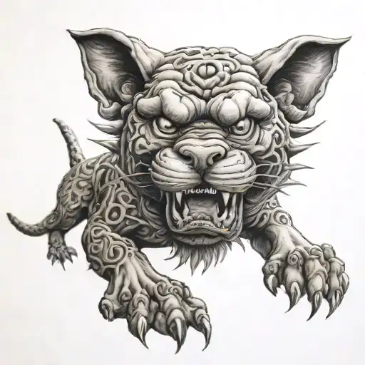 fu dog half sleeve  tattoo design idea