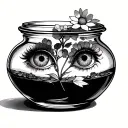 Create a project for me from a mixture of graphics and realism, let it be a jar with a plant that has eyes like flowers tattoo design idea