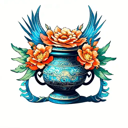 Tlaloc and Rays coming out vase offering tattoo design idea