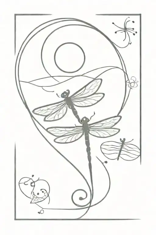 dragonfly, fingerprint heart, moon, DADA 2019. A, A, P, TJ. tattoo design idea