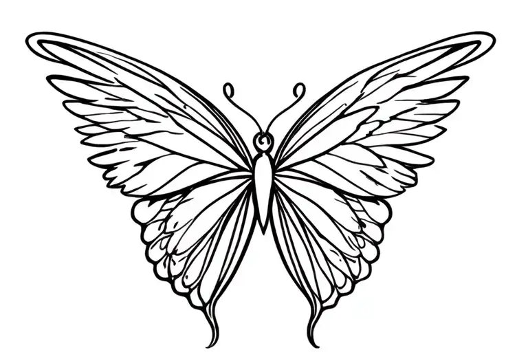 butterfly and angel wing fused tattoo design idea