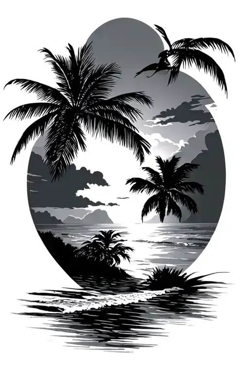 Caribbean beach tattoo design idea