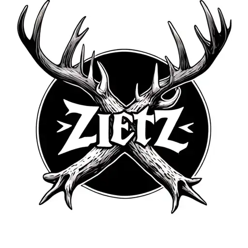 elk antler in a cross with my last name ZIETZ in a cool font tattoo design idea