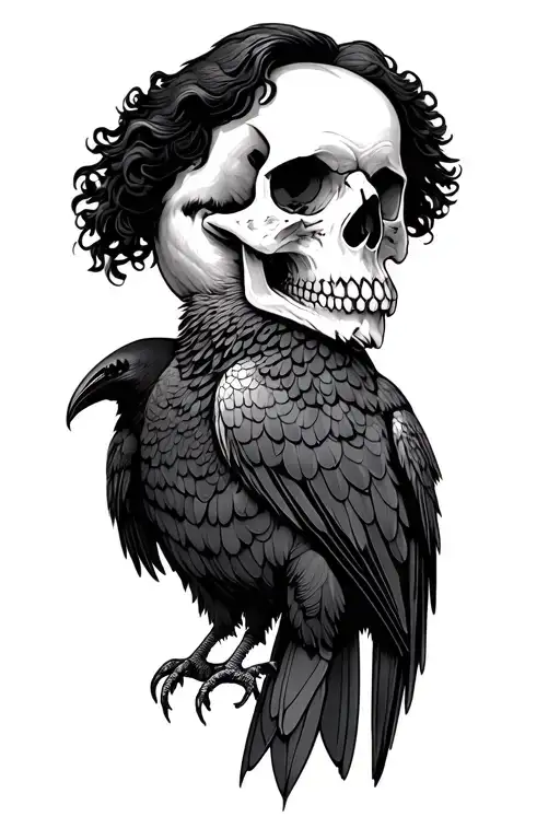 Edgar Allan Poe raven perched skull gothic tattoo design idea
