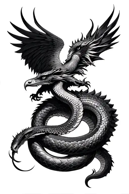 eagle snake and dragon intertwined tattoo design idea