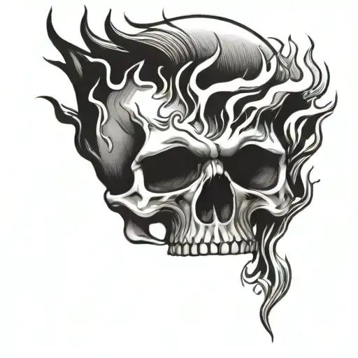 human skull with fire tattoo design idea