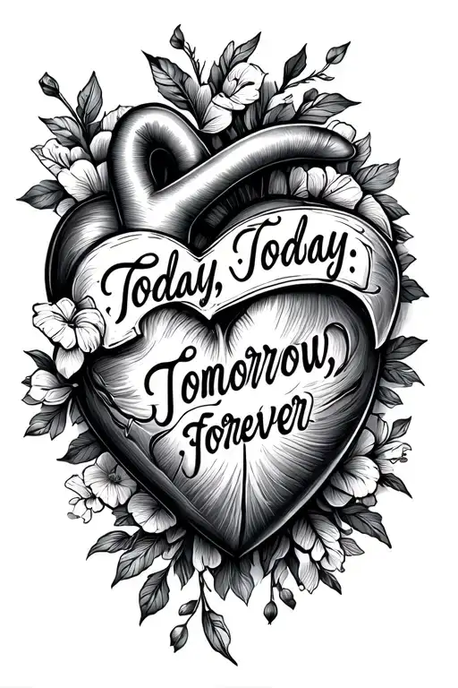 "Today, Tomorrow, Forever 11/22" heart with the words tattoo design idea