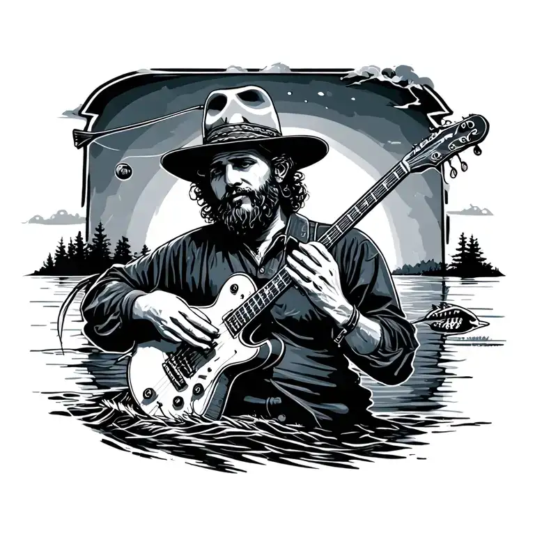 bluegrass and fishing tattoo design idea