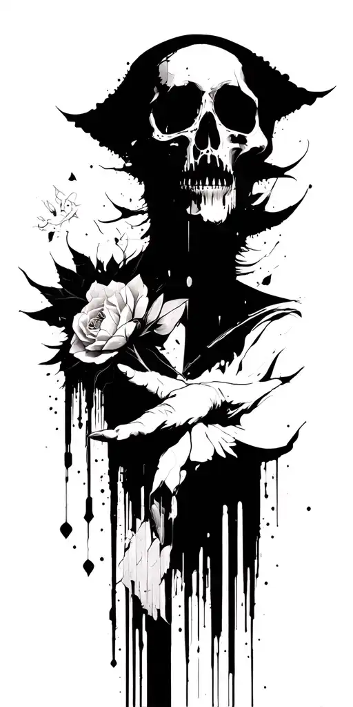 High contrast shading dark fantasy aesthetic surrealist brutalist gothic blackwork tattoo design idea