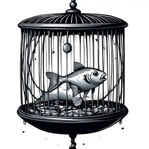 bird cage blob fish inside cute tattoo design idea