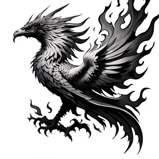 Phoenix on Fire Flames tattoo design idea