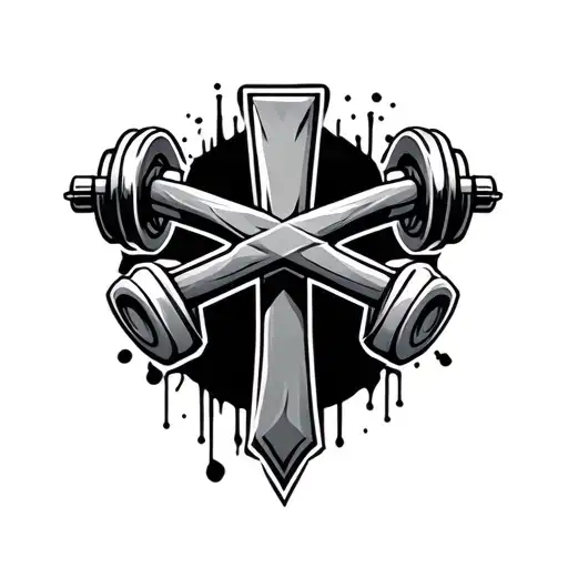 cross with barbell tattoo design idea