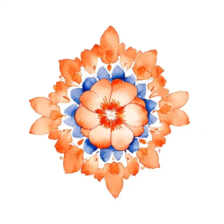 orange and blue floral mandala design   incorporating orchids tattoo design idea