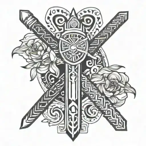 Fijian war clubs card tattoo design idea