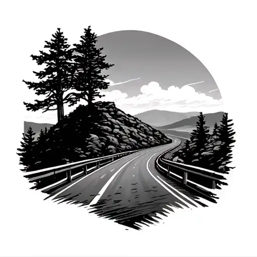 highway leading to a hill tattoo design idea