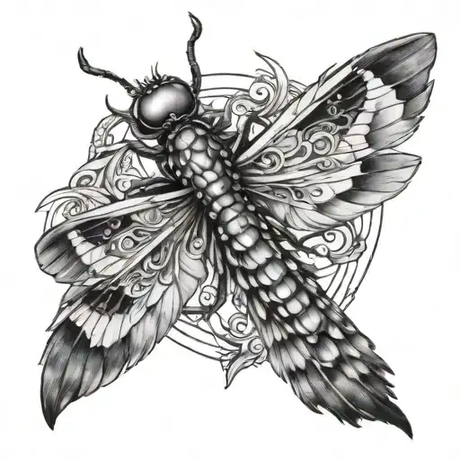 feather metatron's cube dragonfly tattoo design idea