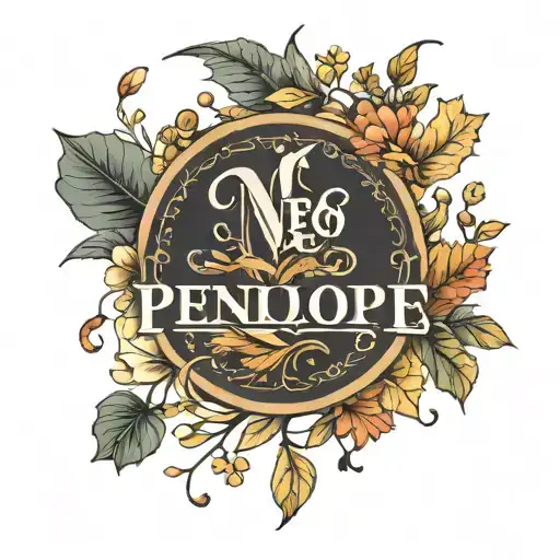 minimalist name Penelope and Ponpon autumn chant font tattoo design idea