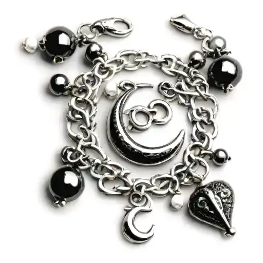 bracelet pearls wrist pendant crescent and heart tattoo design idea