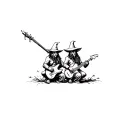 Two small wizards playing electric metal guitar together tattoo design idea