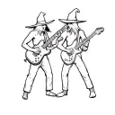 Two small wizards playing electric metal guitar together tattoo design idea