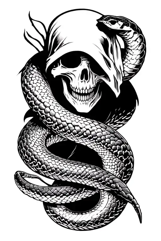 grim reaper and snake coiled tattoo design idea