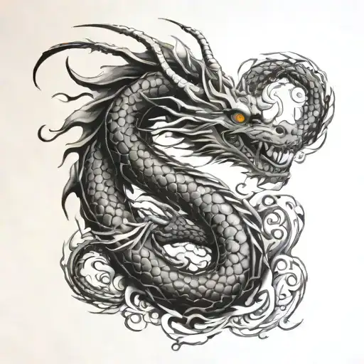 a Japanese style tattoo dragon wrapped around the arm from the dealt to the end of the bicep. Mizuchi not much blackout  tattoo design idea