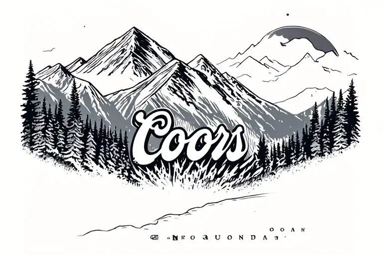 coors banquet mountain fine line tattoo design idea