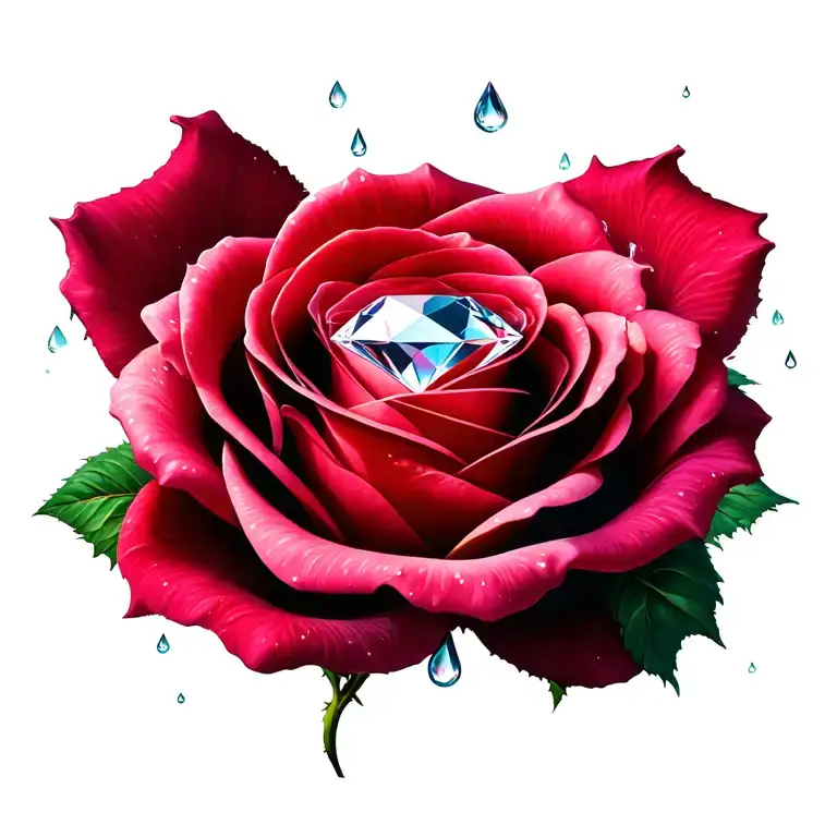 1 diamond in middle, rose, rain drops, surrounded by ovaries fallopian tubes uterus vagina, fertility tattoo design idea