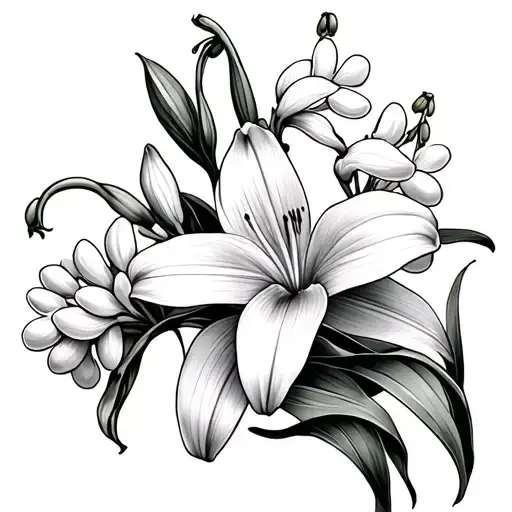 lily of the valley flower, daffodil and gladioli's tattoo design idea