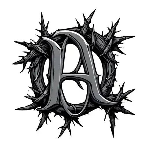 alpha and omega Greek letters with thorns wrapped tattoo design idea
