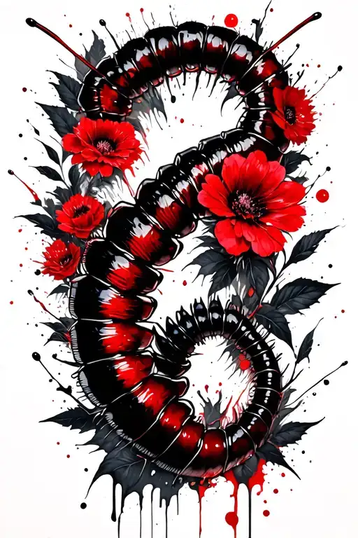 Tokyo Ghoul centipede and flowers intertwined tattoo design idea