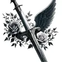 Sword With Angel Wings thorns and roses blooming tattoo design idea