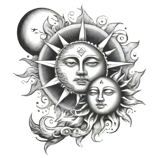 sun and moon merging together tattoo design idea