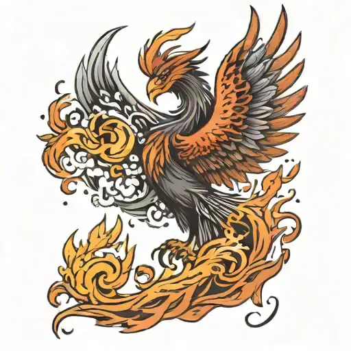phoenix rising from flames and ashes looking at sky tattoo design idea