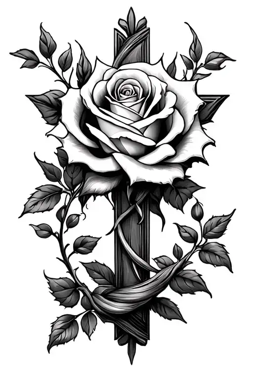 cross and rose intertwined for my niece Charmaine 02-2025 tattoo design idea